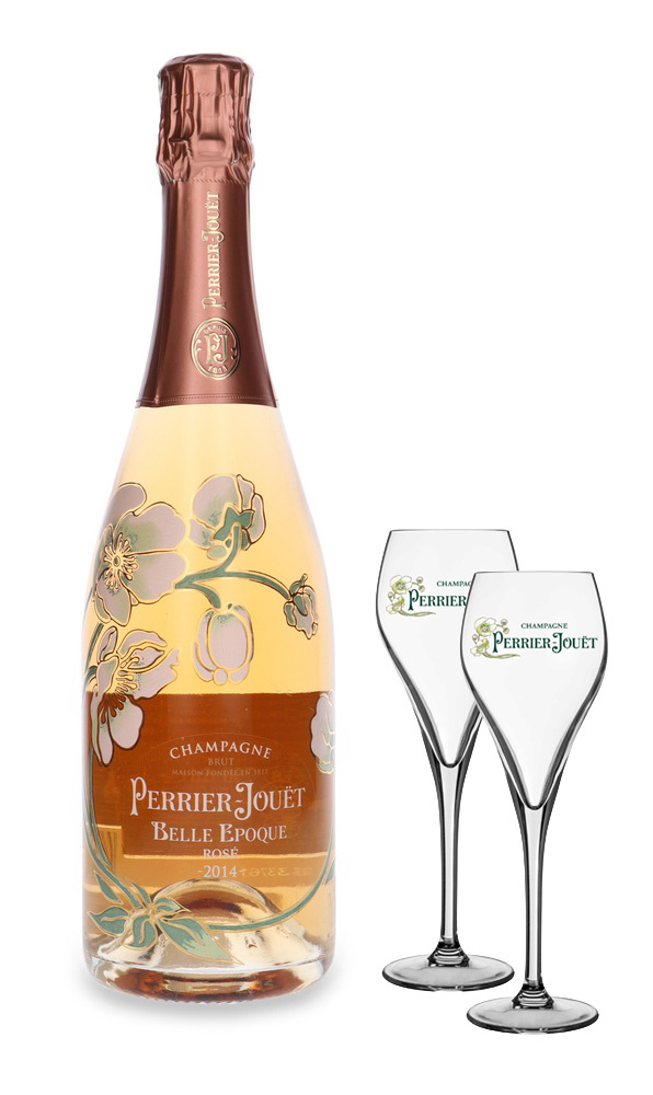 Zestaw Szampan Perrier-Jouet Belle Epoque Rose 2014 / 12,5% / 0,75l + 2 kieliszki