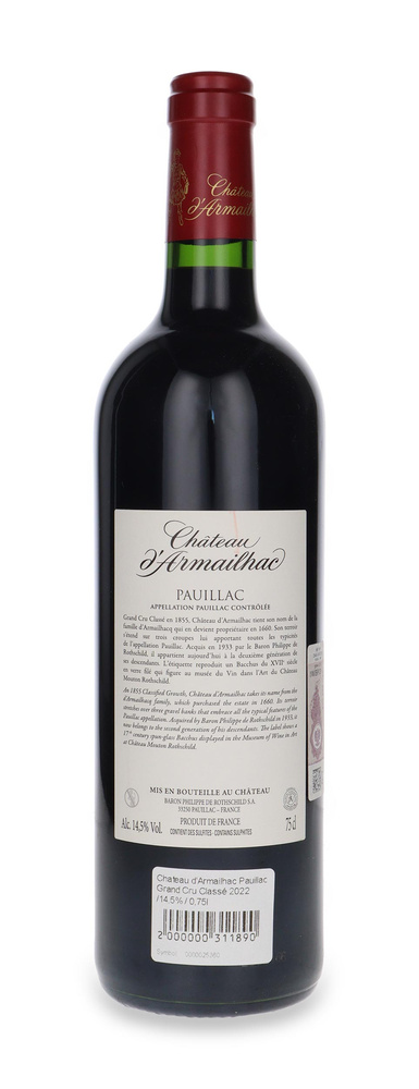 Chateau d'Armailhac Pauillac Grand Cru Classé 2022 /14,5% / 0,75l