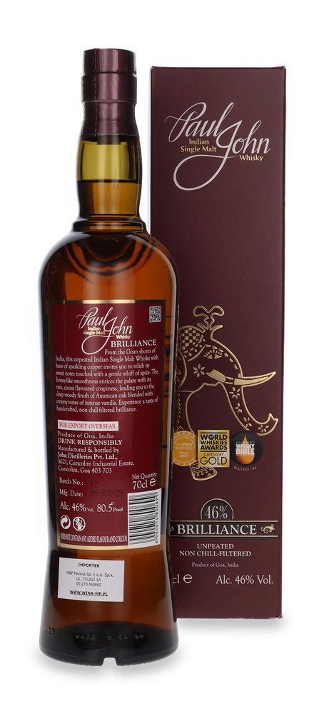 Paul John Brilliance Unpeated /karton/ 46%/ 0,7l