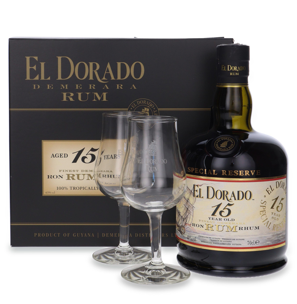 El Dorado Rum 15 letni + 2 kieliszki / 43% / 0,7l