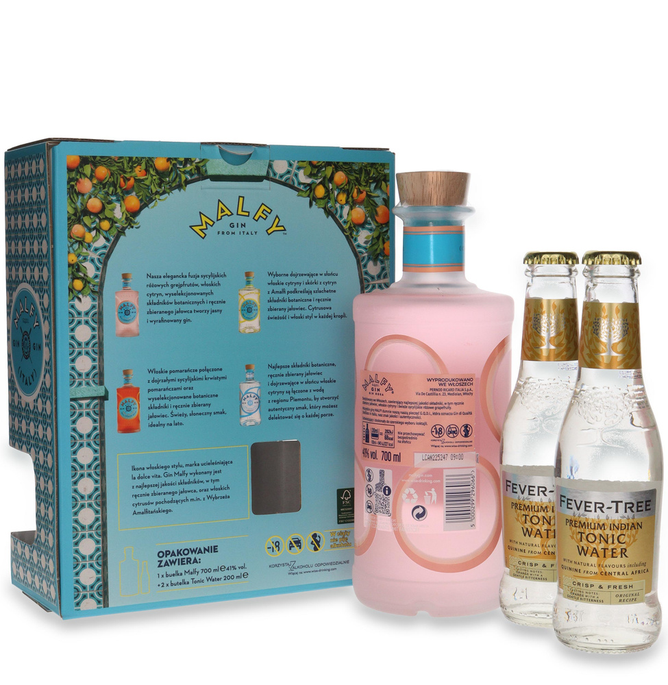 Malfy Gin Rosa (Pink Grapefruit) / 41%/ 0,7l + 2x Tonic Fever-Tree (Premium Indian & Mediterranean)