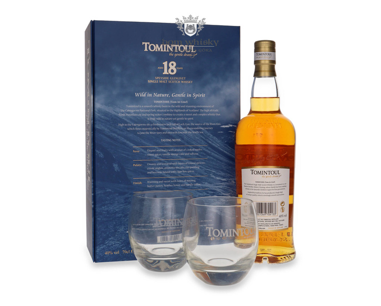 Tomintoul 18-letni The Gentle Dram + 2 szklanki / 40% / 0,7l