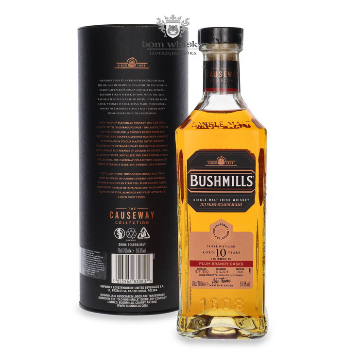 Bushmills 10-letni (D.2012, B.2023) Causeway Collection, Plum Brandy Casks / 59,6% / 0,7l	 