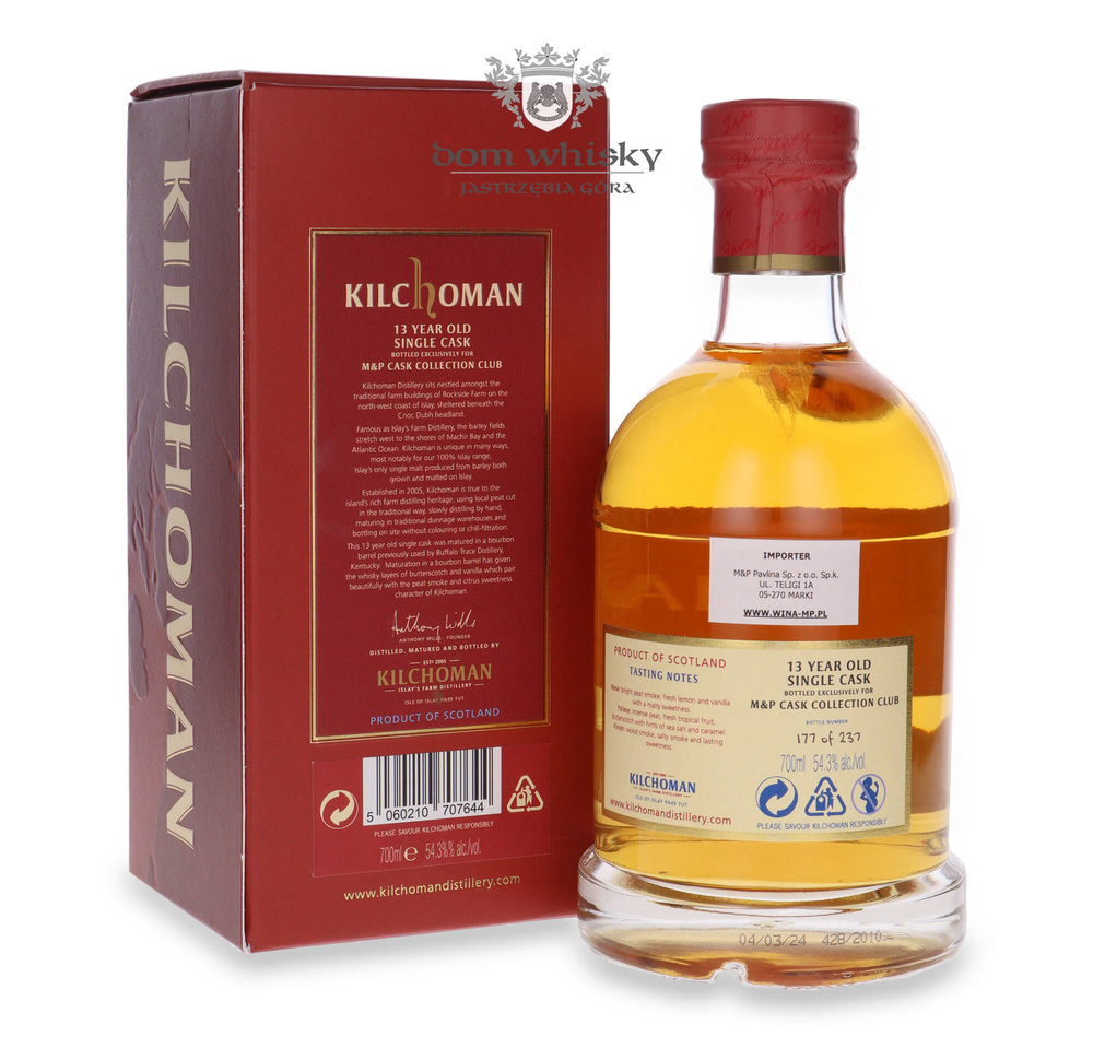 Kilchoman 13 Year Old Bourbon Barrel (Bottled for M&amp;P Poland) / 54.3% / 0.7l