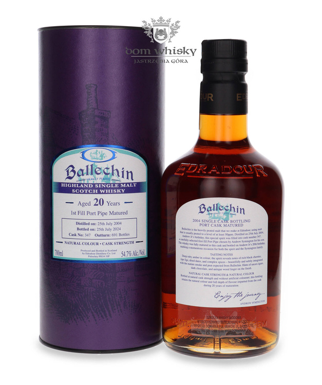 Ballechin 20-letni (D.2004, B.2024) 1st Fill Port Pipe Matured / 54,7% / 0,7l