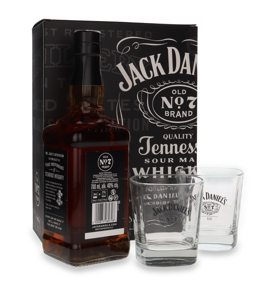 Jack Daniel's Old No. 7 Tennessee Whiskey in a box + 2 glasses / 40%/ 0.7l