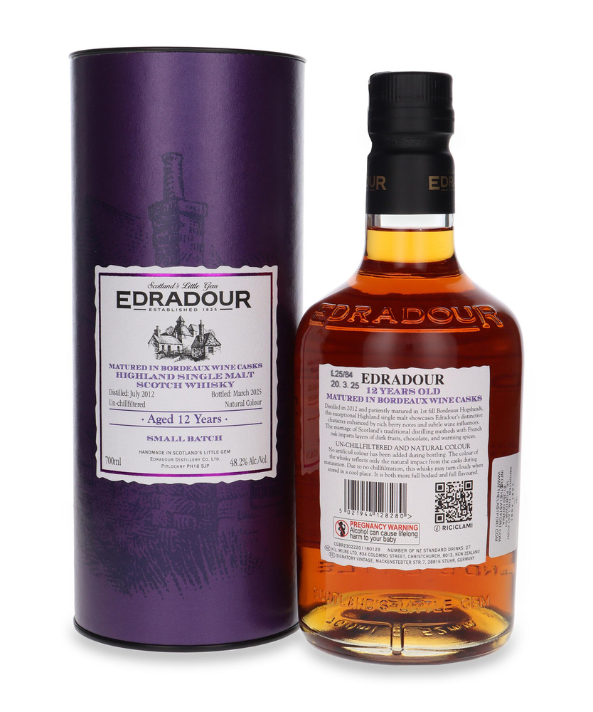 Edradour 12-letni (D.2012, B.2025) Bordeaux Cask Finish / 48,2%/ 0,7l		