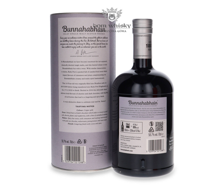 Bunnahabhain 14-letni Ruby Port Cask Finish (Fèis Ìle 2024) / 58,7%/ 0,7l