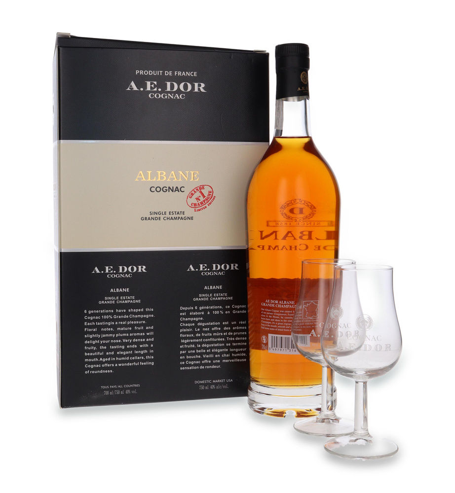 Cognac A. E. Dor Albane Grande Champagne + 2 glasses / 40% / 0.7 L