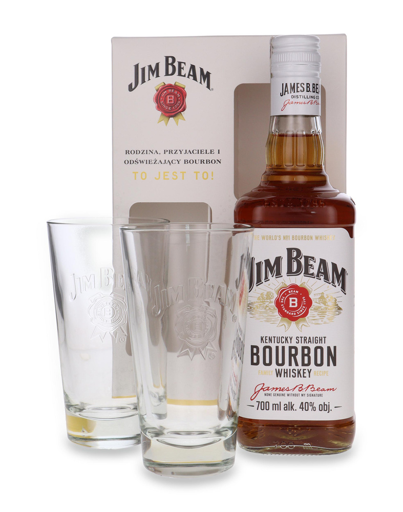 Jim Beam White Label + 2 glasses / 40% / 0.7l