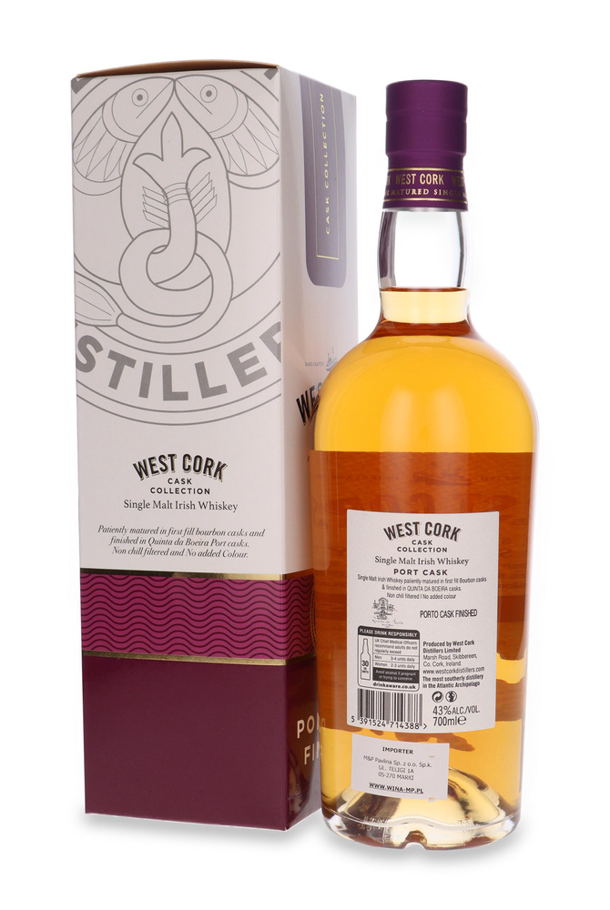 West Cork Single Malt Port Cask Finished / karton / 43%/ 0,7l	