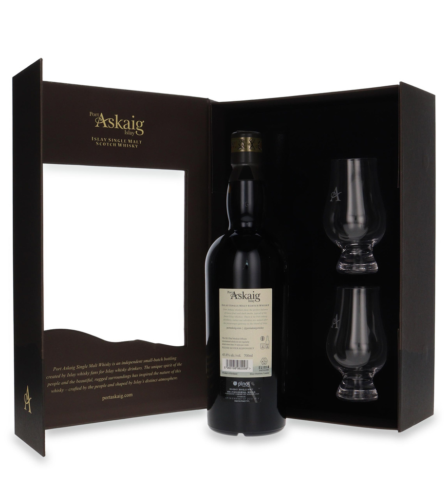 Port Askaig 8-letni + 2 szklanki / 45,8%/ 0,7l