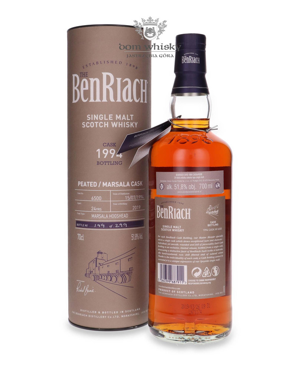 BenRiach 1994, 24-letni Peated, Marsala Cask # 6500 / 51,8%/ 0,7l	