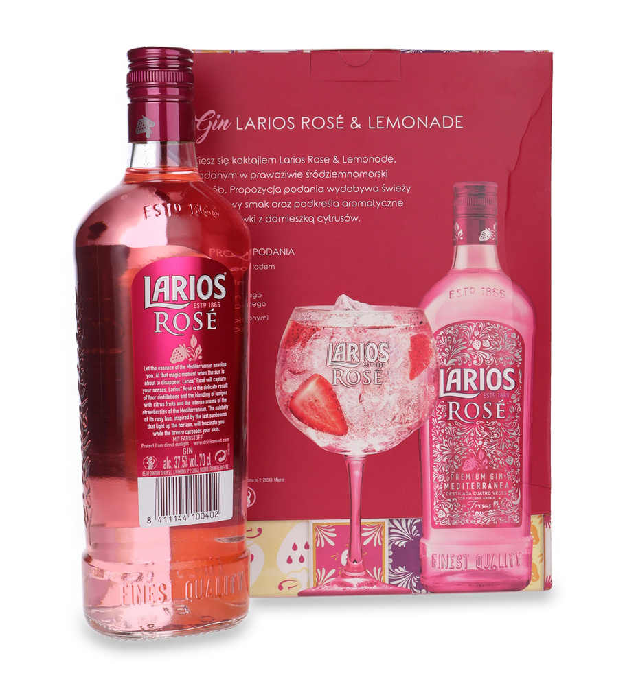 Larios Rosé Mediterránea Premium Gin + Balloon Glass / 37,5%/ 0,7l 	
