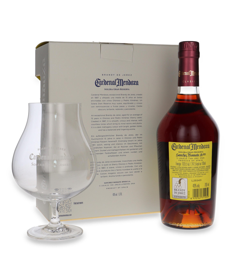 Cardenal Mendoza Clásico, Brandy de Jerez with a Branded Glass / 40% / 0.7l