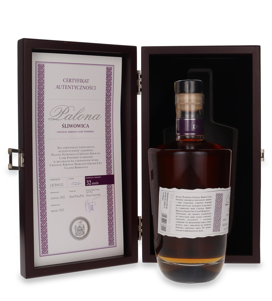 Wódka Dwór Sieraków Palona Śliwowica Chateu Kirwan nr2 /52%/0,7l