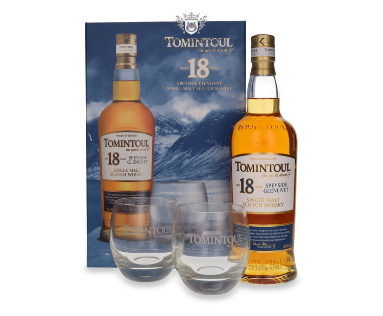 Tomintoul 18-letni The Gentle Dram + 2 szklanki / 40% / 0,7l