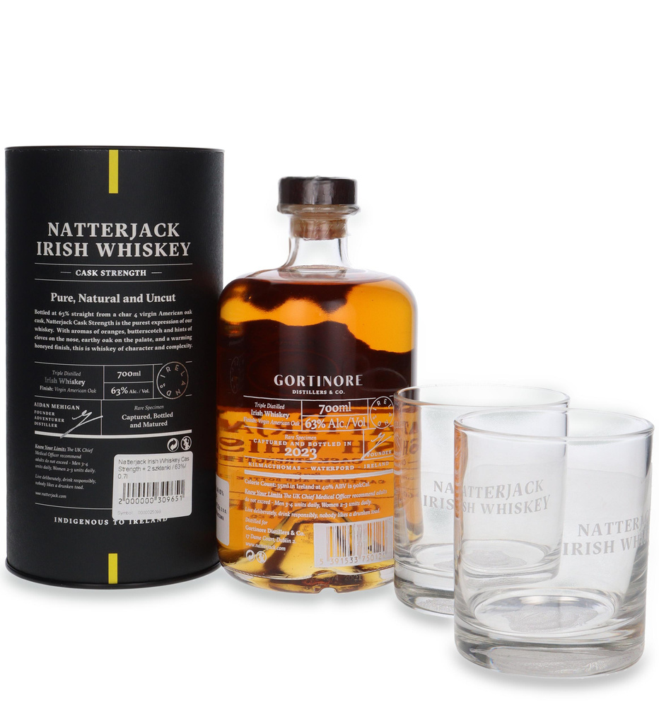 Natterjack Irish Whiskey Cask Strength + 2 szklanki / 63%/ 0,7l