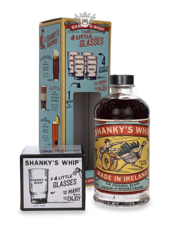 Shanky's Whip Made In Ireland Liqueur + 4 Shot Glass / 33% / 0,7l