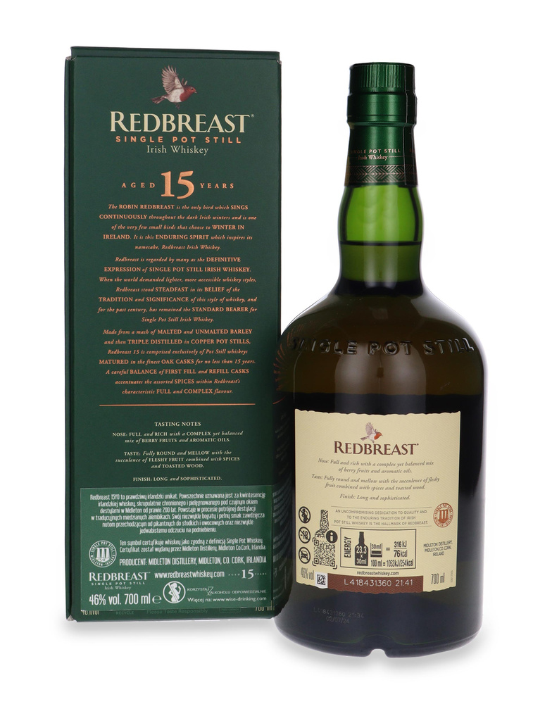 Redbreast 15-letni Single Pot Still / 46% / 0,7l