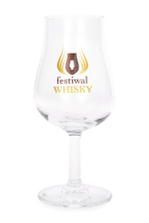 A whiskey glass with the Whisky House logo