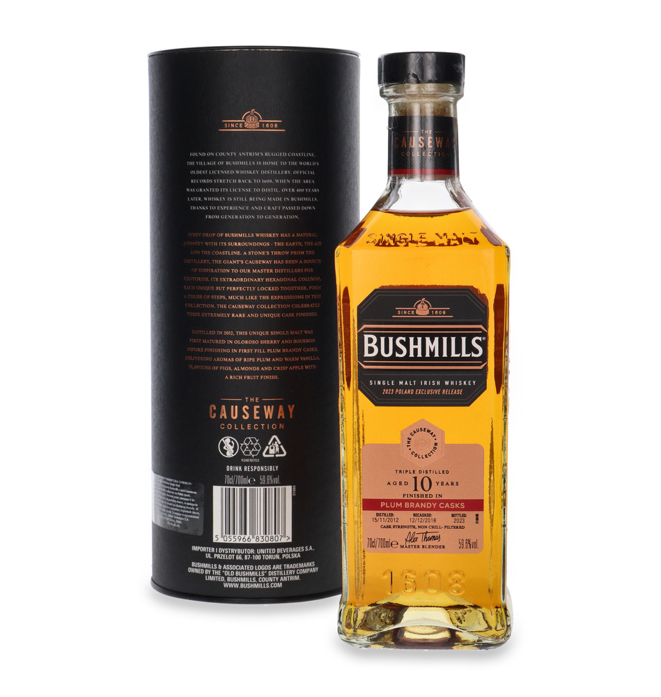 Bushmills 10-letni (D.2012, B.2023) Causeway Collection / bez opakowania /59,6% / 0,7l	 