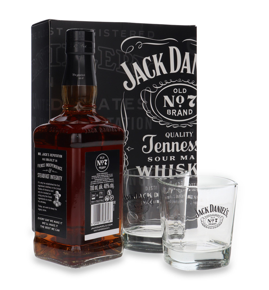 Jack Daniel's Old No. 7 Tennessee Whiskey in a box + 2 glasses / 40%/ 0.7l