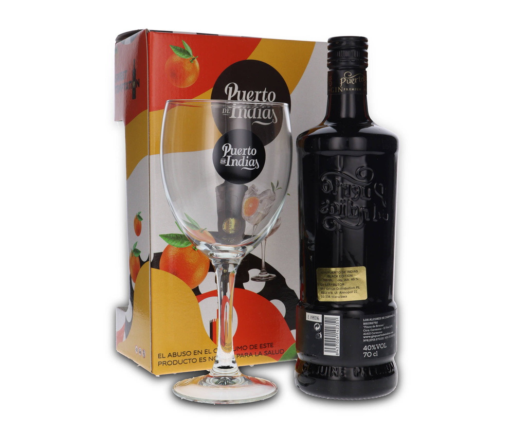 Puerto de Indias Black Premium Gin with glass / 40% / 0.7l