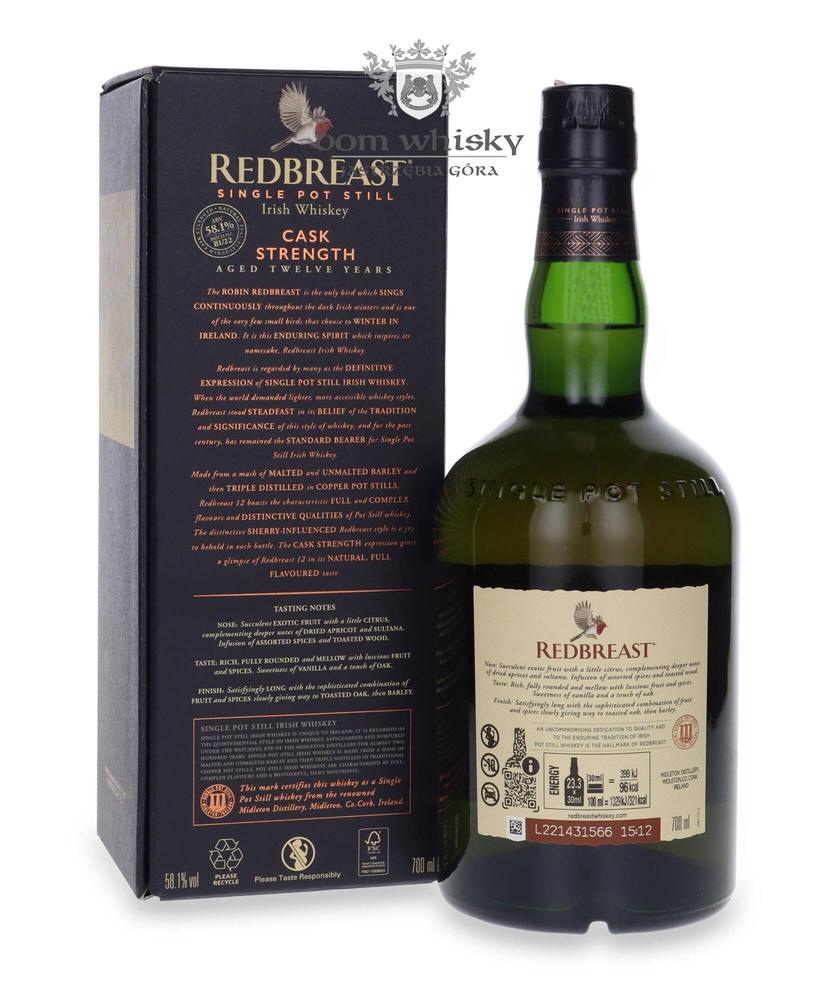 Redbreast 12 Year Old Single Pot Still Cask Strength / 58.1%/0.7l