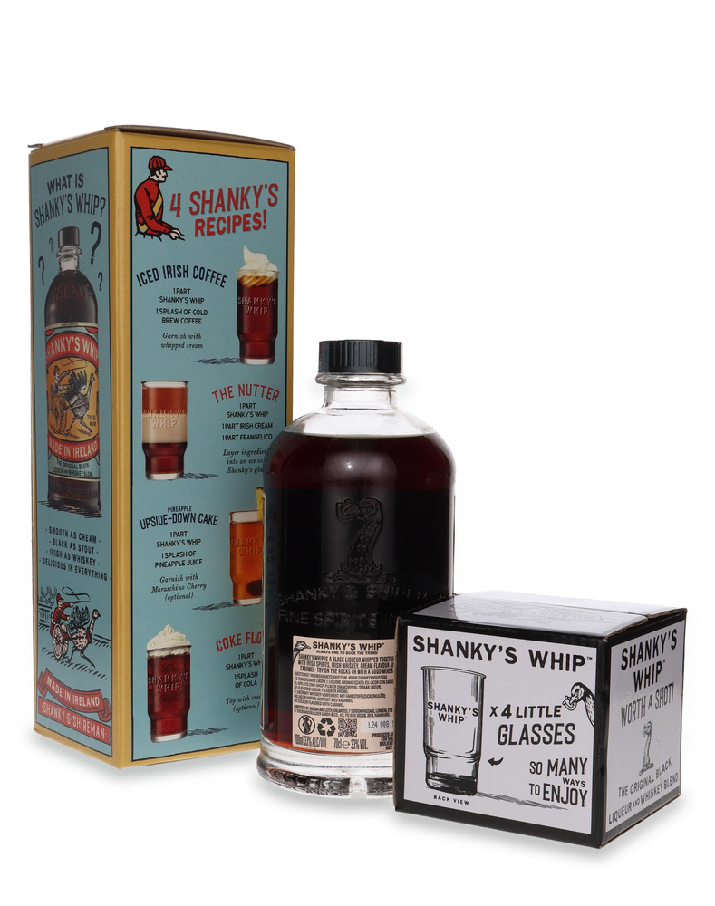 Shanky's Whip Made In Ireland Liqueur + 4 Shot Glass / 33% / 0,7l