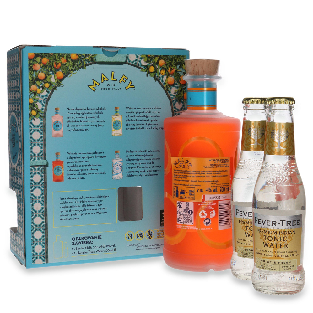Malfy Con Arancia Blood Orange Gin / Włochy / 41% / 0,7l + 2x Tonic Fever-Tree (Premium Indian & Mediterranean)