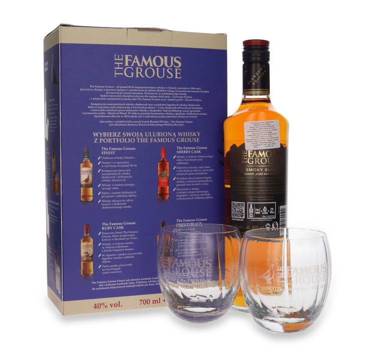 Famous Grouse Smoky Black + 2 szklanki / 40% / 0,7l