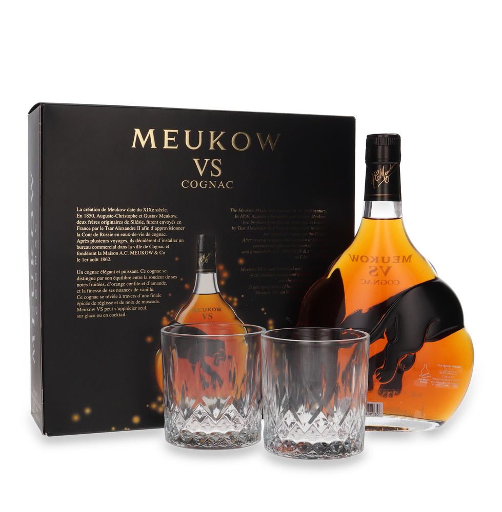 Cognac Meukow VS + 2 szklanki / 40% / 0,7l