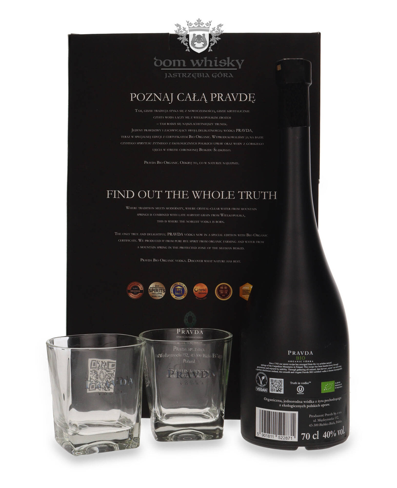 Wódka Pravda BIO Vodka / 40% / 0,7l + 2 szklanki & kalendarz Pravda!