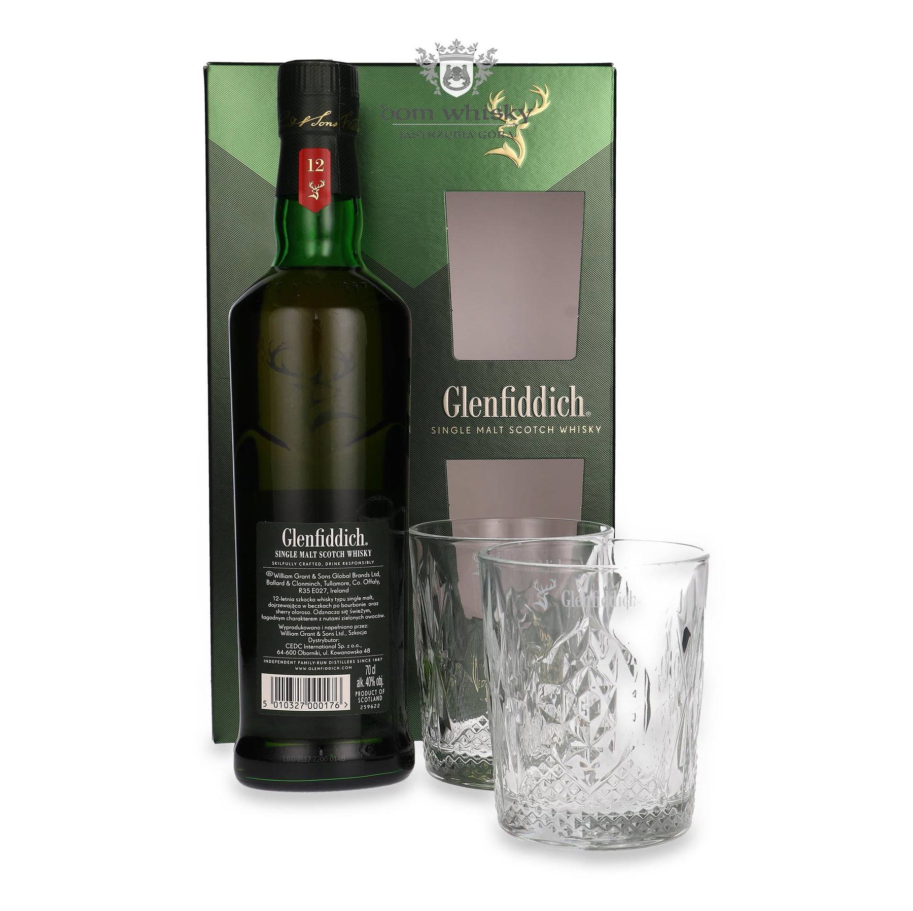 Glenfiddich 12letni + 2 szklanki / 40 / 0,7l Dom Whisky