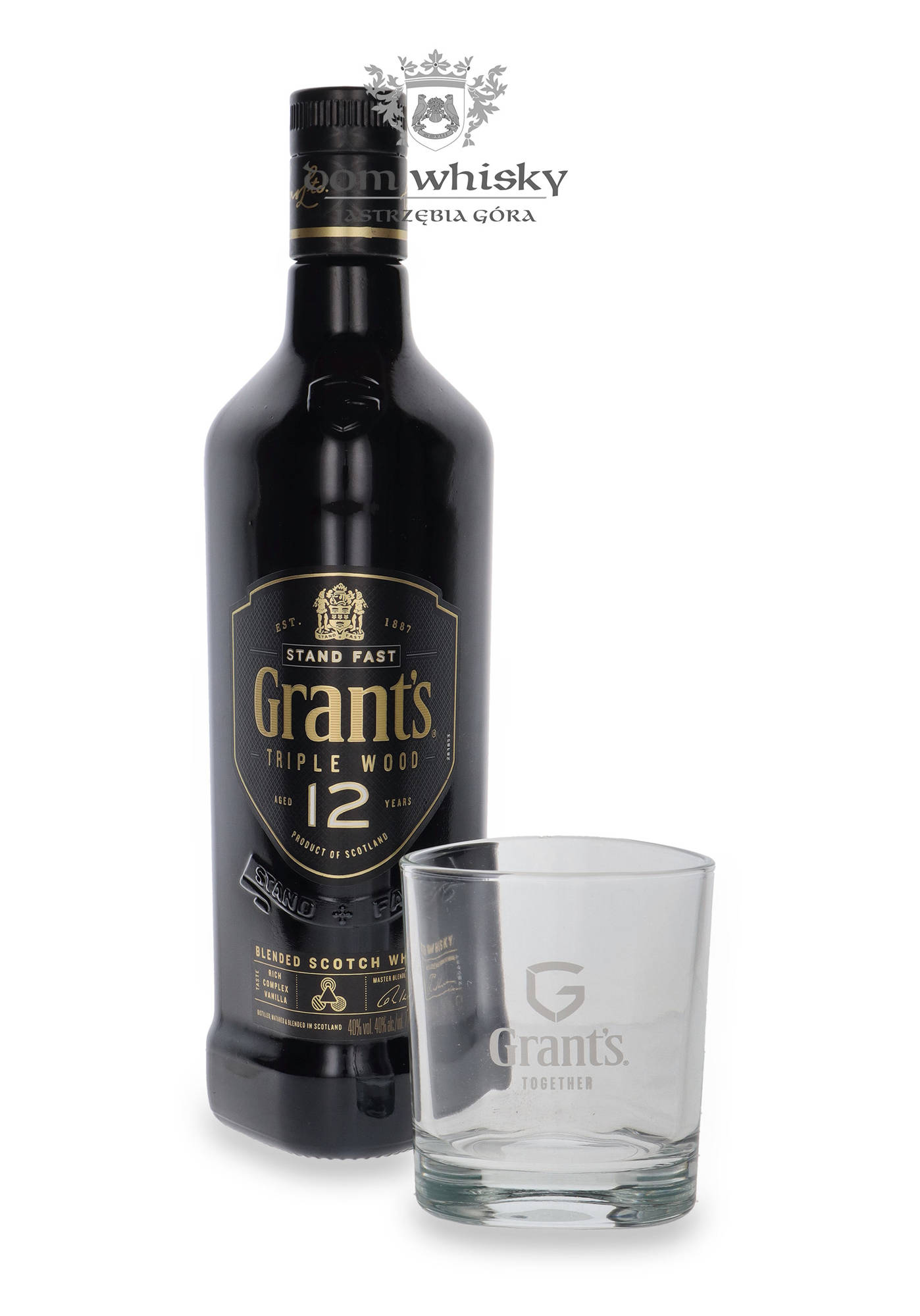 + Wood/ Whisky / | 0,7l letni 12 Triple szklanka Dom 40% Grant\'s