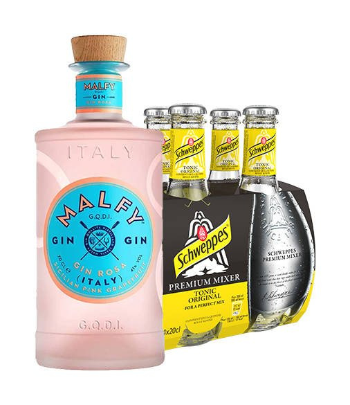 Malfy Gin Rosa (Pink Grapefruit) / 41/ 0,7l + 4 x Schweppes Premium