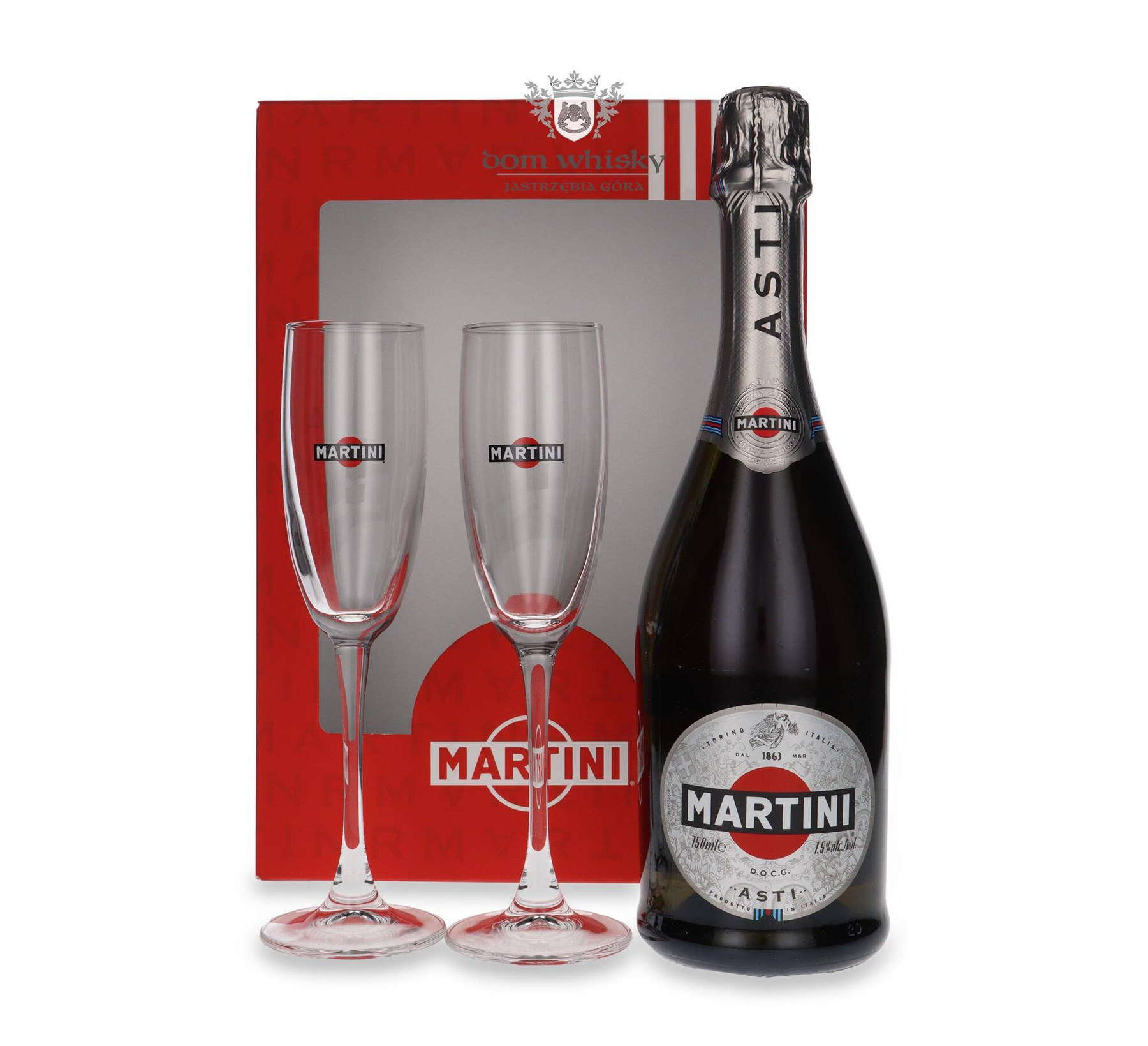 Martini Asti Sparkling / 7,5 / 0,75l + 2 kieliszki Dom Whisky