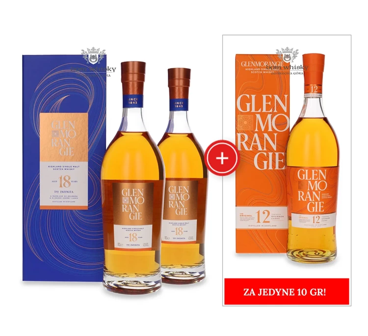  2x Glenmorangie 18-letni The Infinita / 43% / 0,7l + Glenmorangie Original 12-letni / 40% / 0,7l za jedyne 10gr!