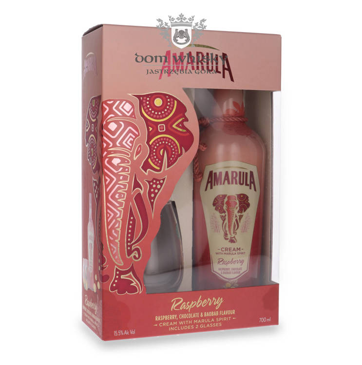 Amarula Raspberry Likier Cream + 2 szklanki / 15,5% / 0,7l