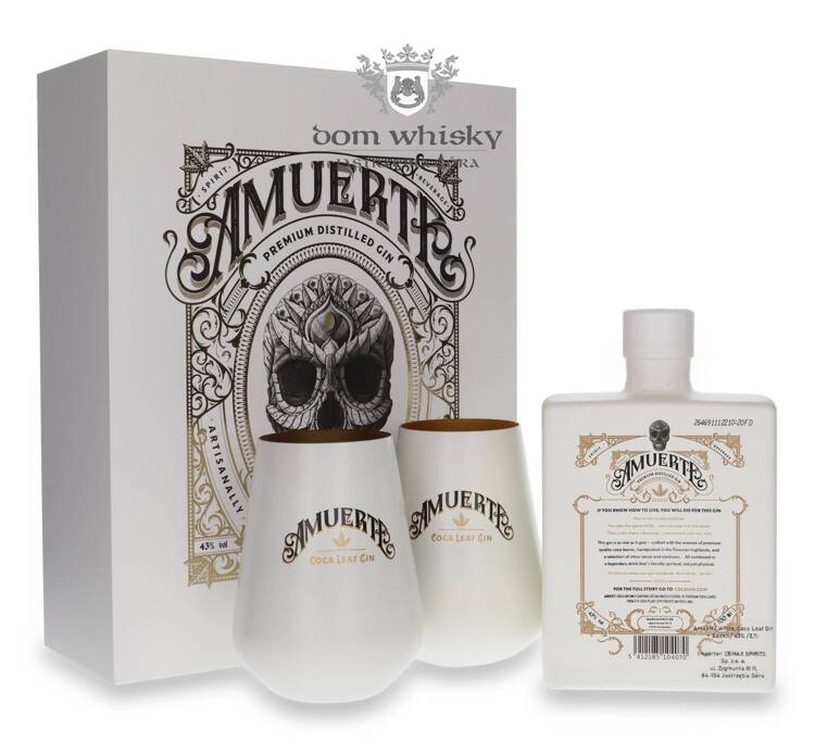 Amuerte White, Coca Leaf Gin + 2 szklanki / 43% / 0,7l