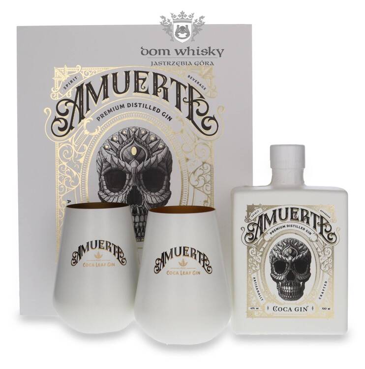 Amuerte White, Coca Leaf Gin + 2 szklanki / 43% / 0,7l