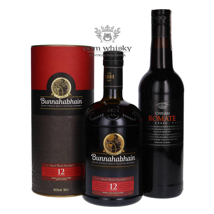 Bunnahabhain 12-letni/ tuba / 46,3% / 0,7l + Romate Cream Sherry  / 17%/ 0,75l