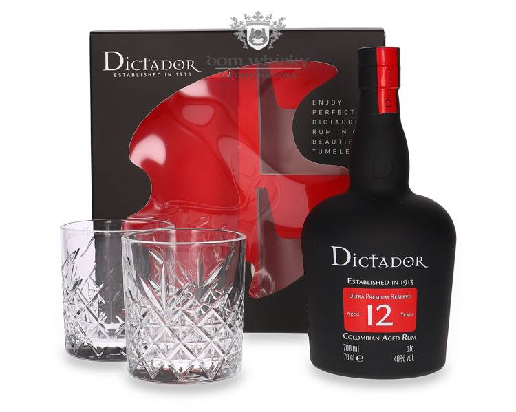 Dictador 12-letni Rum + 2 szklanki / 40% / 0,7l