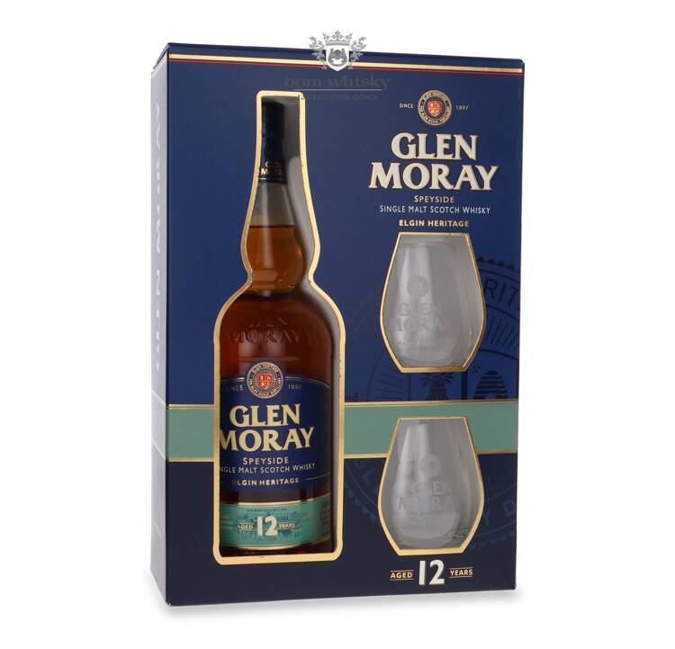 Glen Moray 12-letni American Cask + 2 szklanki / 40% / 0,7l