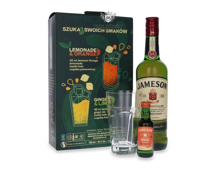 Jameson Irish Whiskey + miniaturka + szklanka / 40% / 0,7l