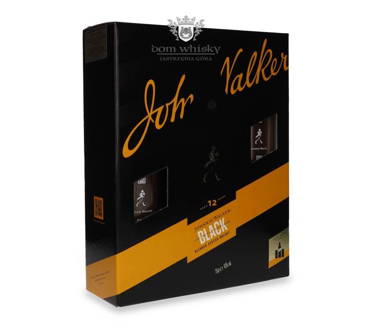 Johnnie Walker Black 12-letni / zestaw + 2 szklanki / 40% / 0,7