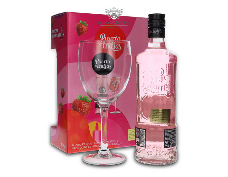 Puerto de Indias Strawberry Premium Gin z kieliszkiem / 37,5% / 0,7l