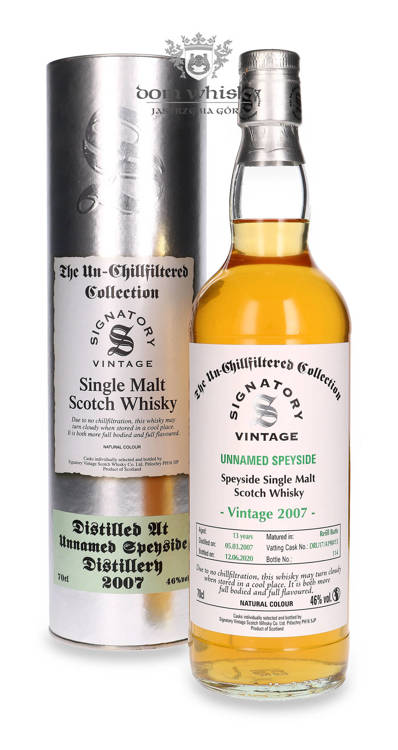 Unnamed Speyside 13-letni (D.2007, B.2020) Un-chillfiltered Signatory /46% / 0,7l