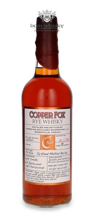 Wasmund’s Copper Fox Rye Aged 18 Months /45%/ 0,75l